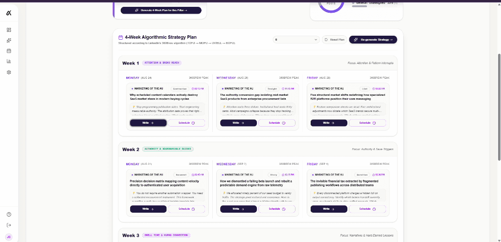 4-Week Algorithmic Strategy Plan live UI in Authormity