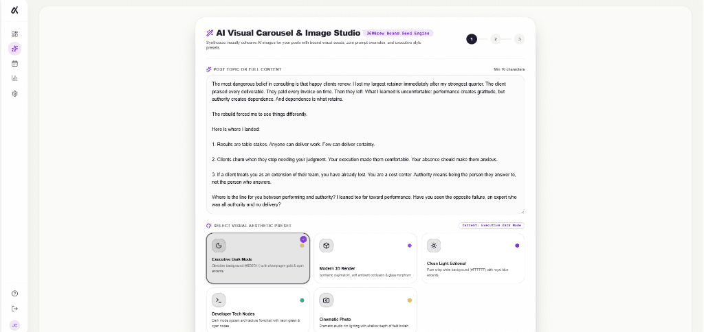 Authormity AI Visual Carousel Studio live UI