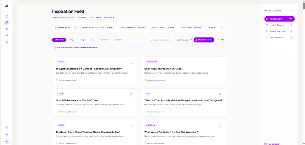 Weekly Inspiration Feed live UI screenshot in Authormity